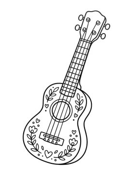 Desenho de Um Lindo Ukulele com Adesivos de Flores para Colorir