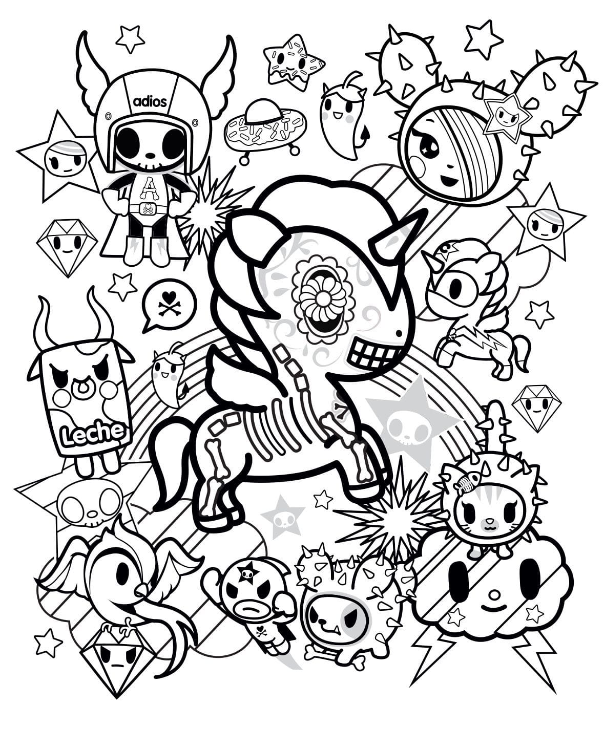 Colorir Imagem de Unicórnio e Amigos Grátis