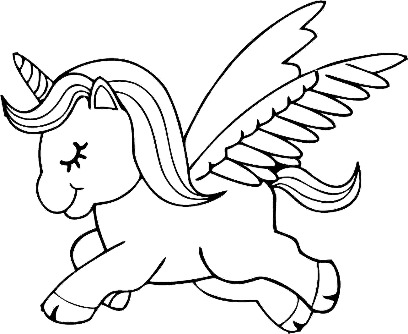 Desenho Bonito de Pequeno Unicórnio Alado A4 Simples de Colorir Grátis