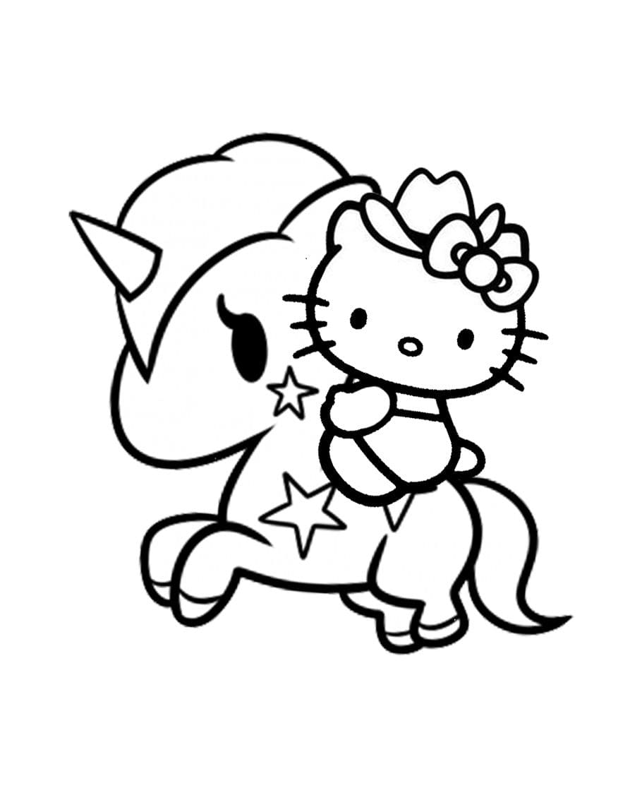 Desenho da Hello Kitty e Seu Lindo Unicórnio para Colorir