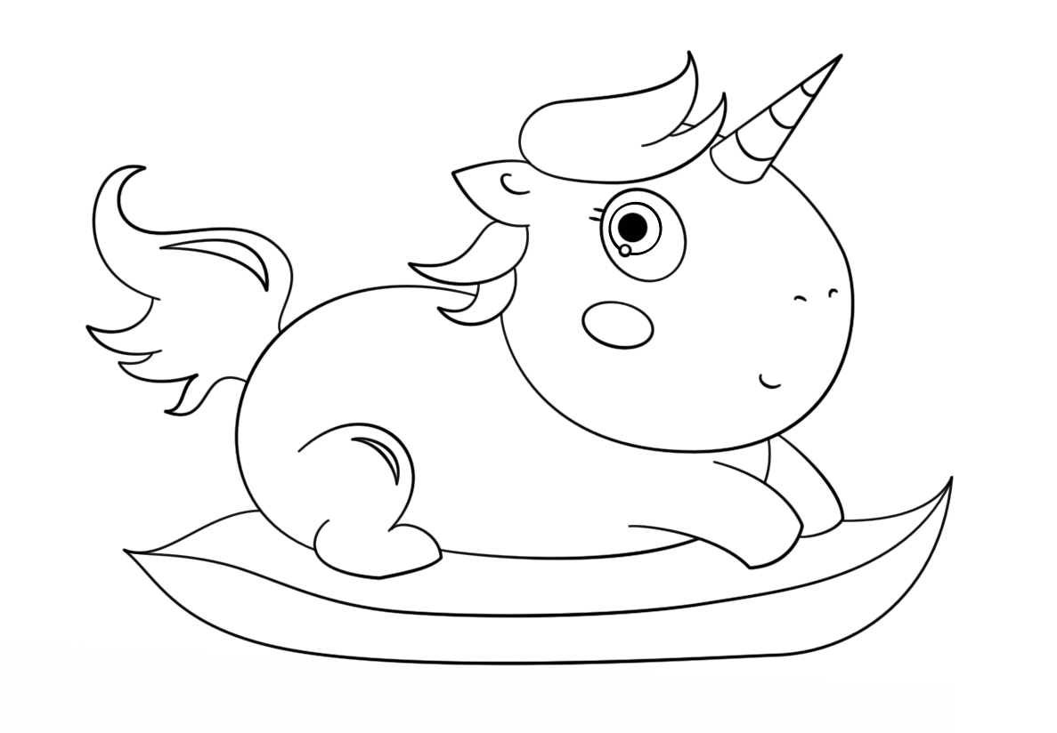 Desenho de Baby Chibi Unicórnio Descansando para Pintar e Imprimir