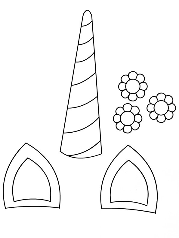 Desenho de Chifre Orlhas e Flores para Unicórnio para Pintar