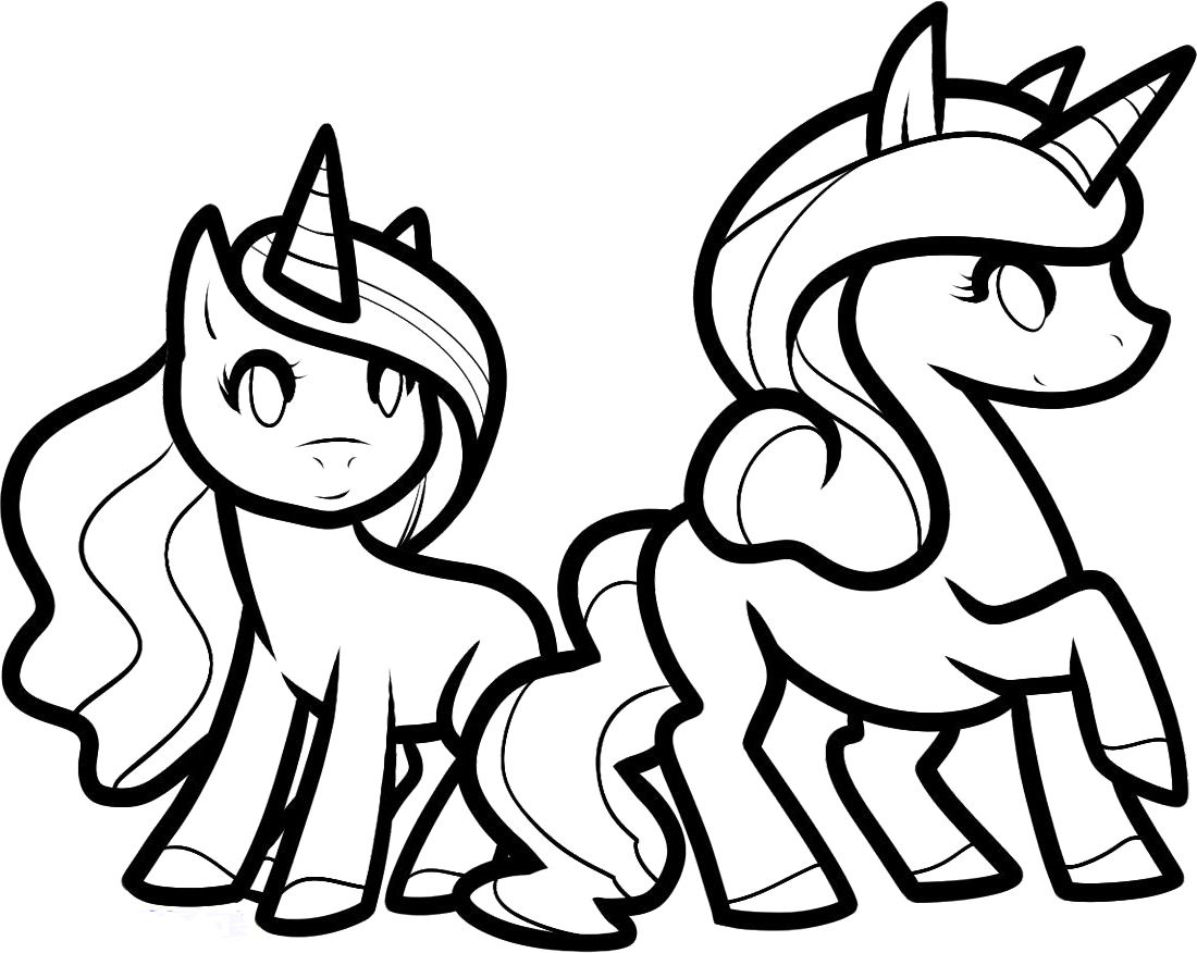 Desenho de Duas Unicórnios Brincando para Colorir Grátis