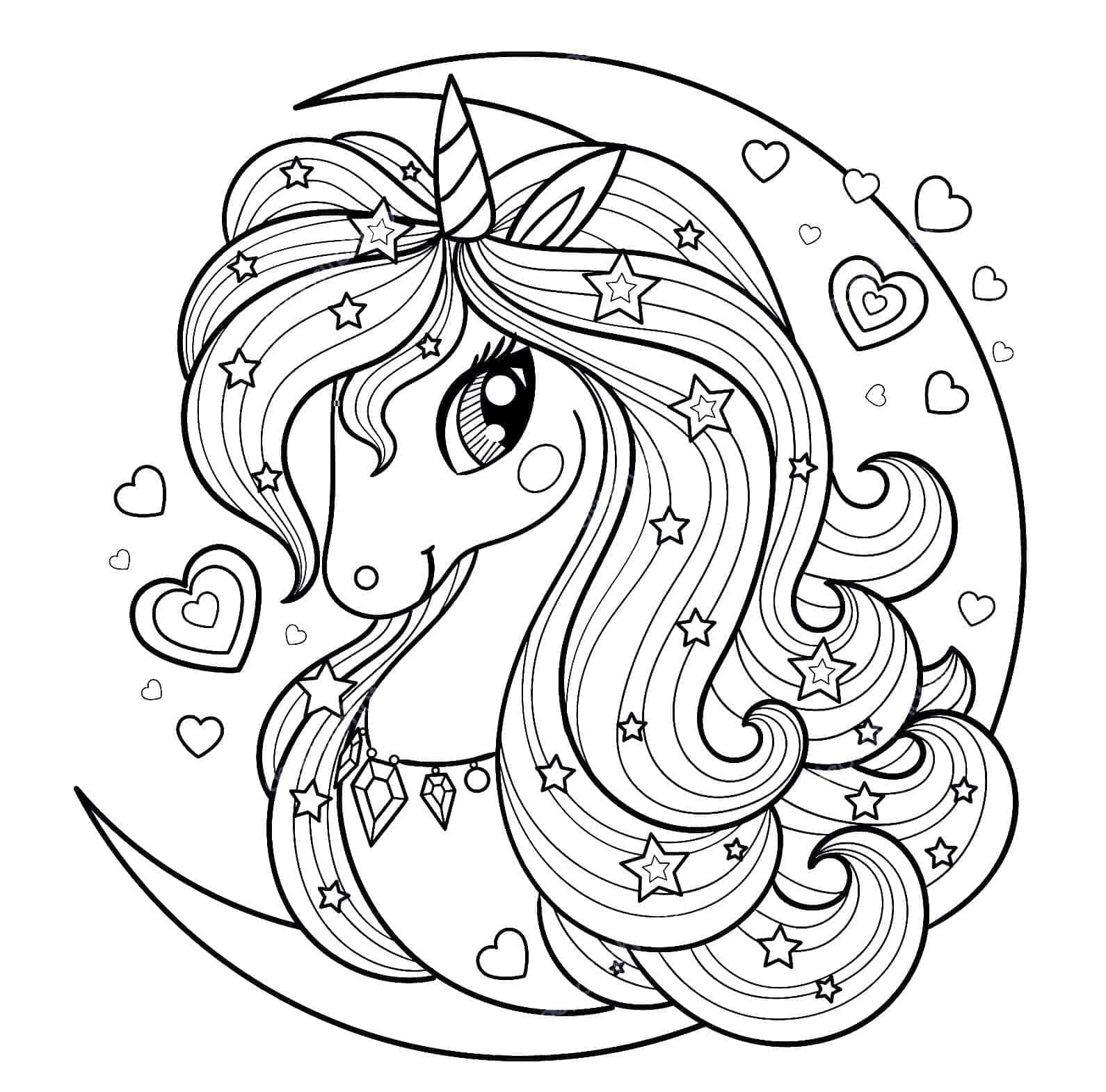 Desenho de Lindo Unicórnio e Lua para Colorir