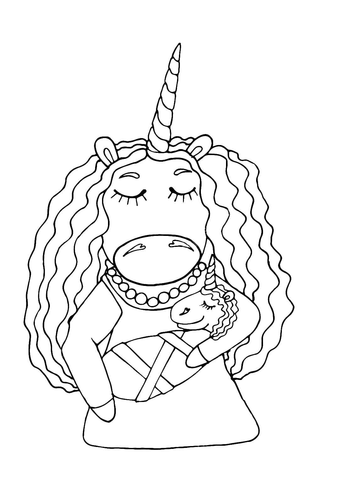 Desenho de Mãe e Bebê Unicórnio para Colorir Pdf