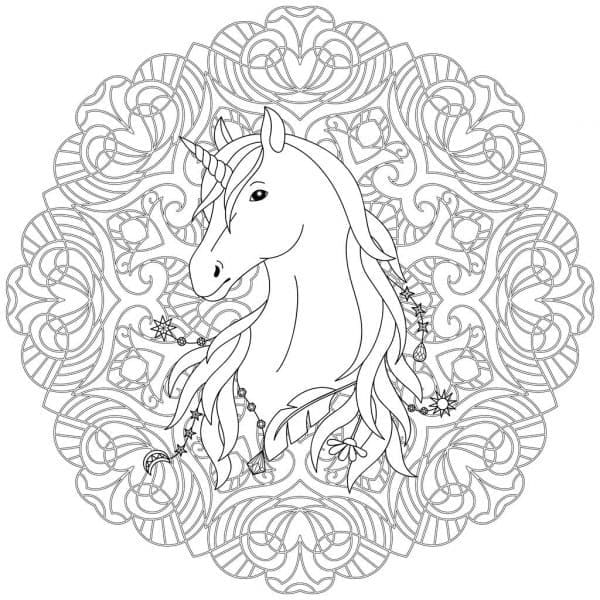 Desenho de Mandala de Unicórnio Fácil