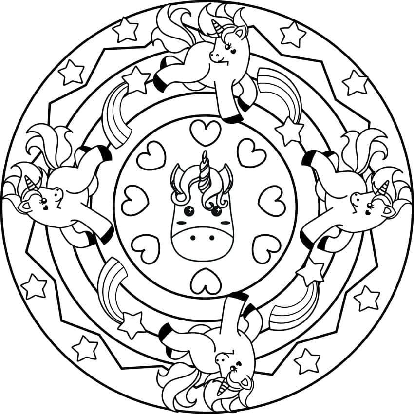 Desenho de Mandala de Unicórnio Grátis