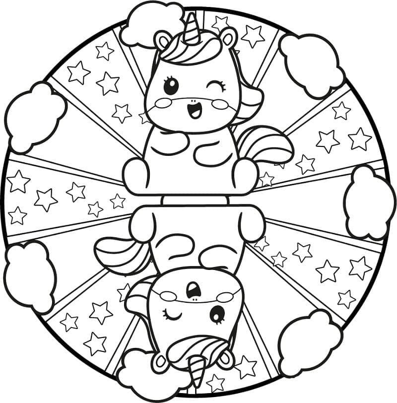 Desenho de Mandala de Unicórnio para Colorir