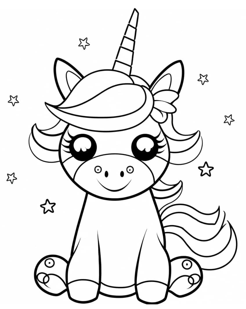 Desenho de Pequeno Unicórnio Fofo para Colorir
