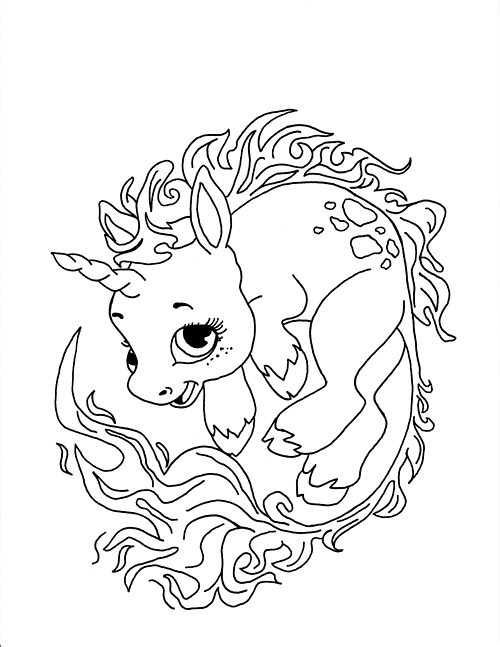 Desenho de um Lindo Bebê Unicórnio Fofo para Colorir Gratuitamente