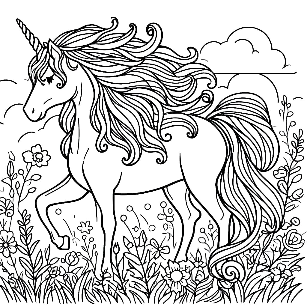 Desenho de um Lindo Unicórnio para Colorir
