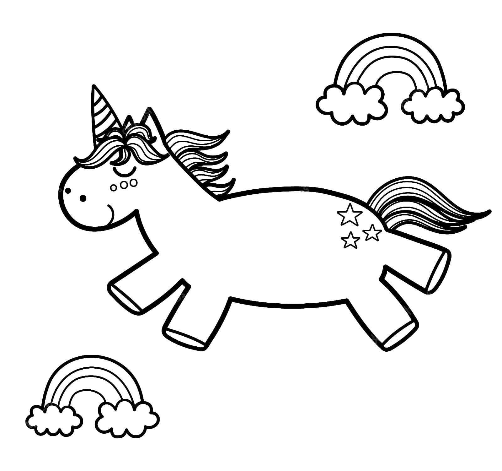 Desenho de Unicórnio e Arco Íris para Colorir