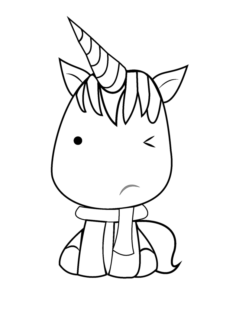Desenho de Unicórnio Fofinho Kawaii para Pintar