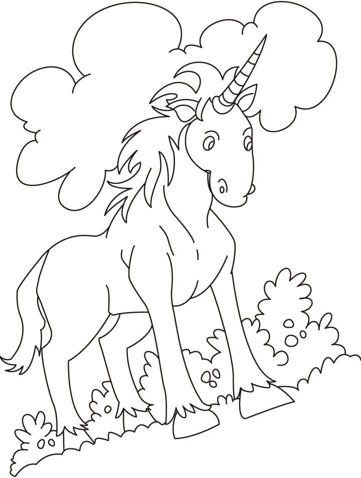 Desenho de Unicórnio Sentado para Colorir