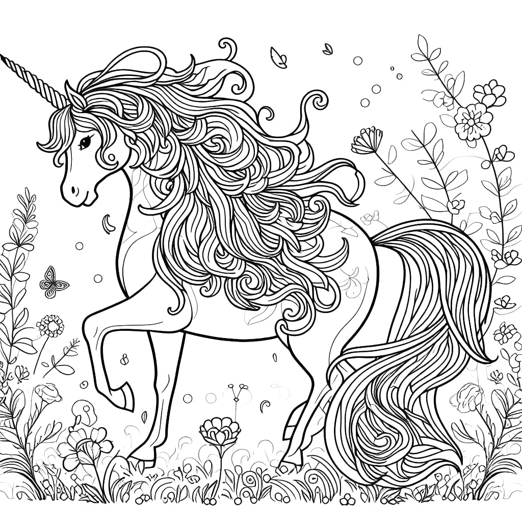 Desenho Pdf de Imagem de Unicórnio com Muitos Detalhes para Colorir
