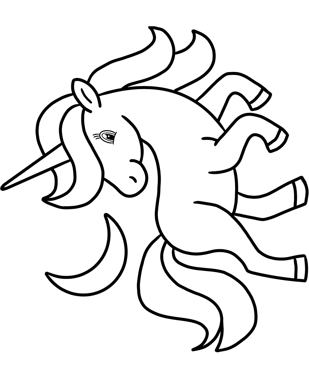 Desenho Pdf de Unicórnio e Lua Crescente A4 para Pintar