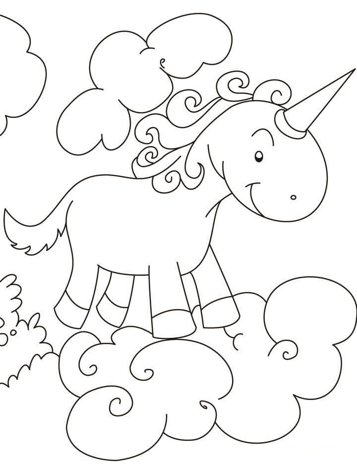 Desenho Pdf de Unicórnio em Cima de Nuvem para Pintar