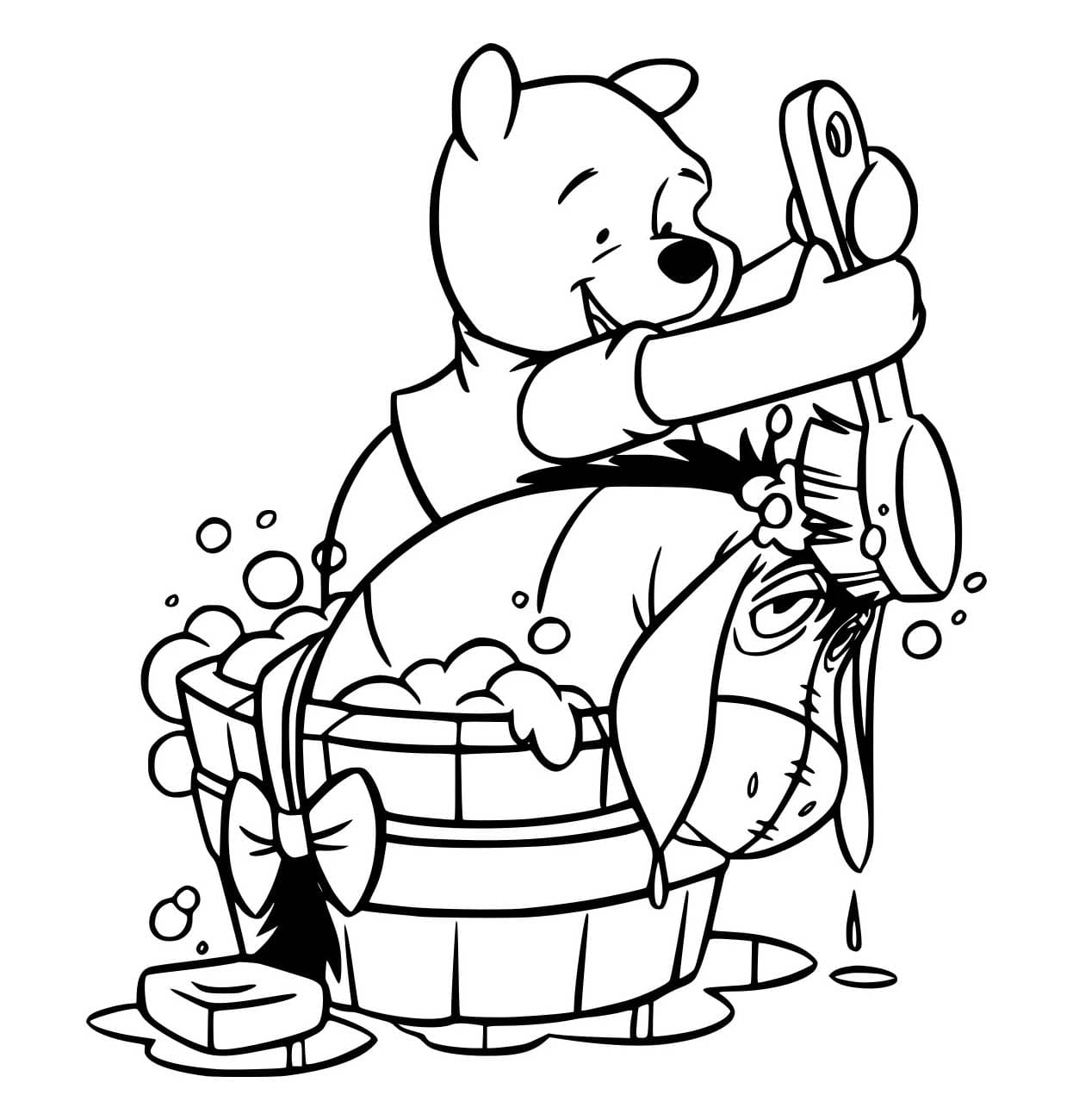Desenho de Pooh Ajudá a Tomar Banho para Colorir