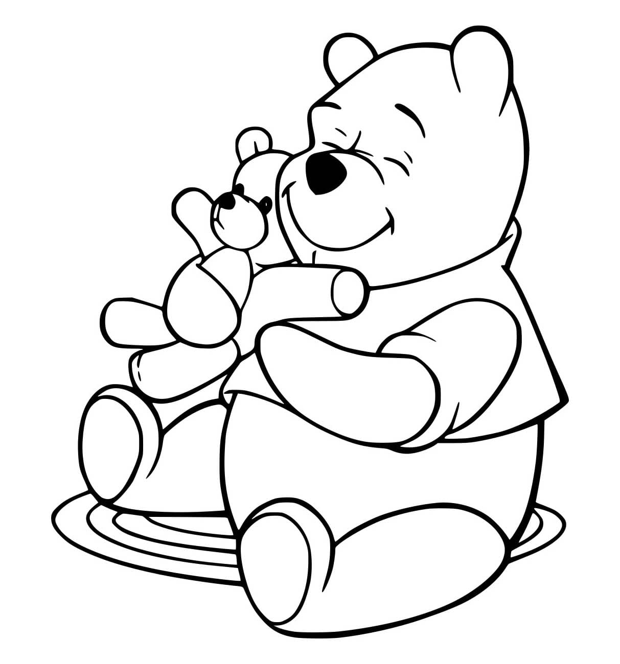 Desenho de Pooh com um Urso Brinquedo para Colorir