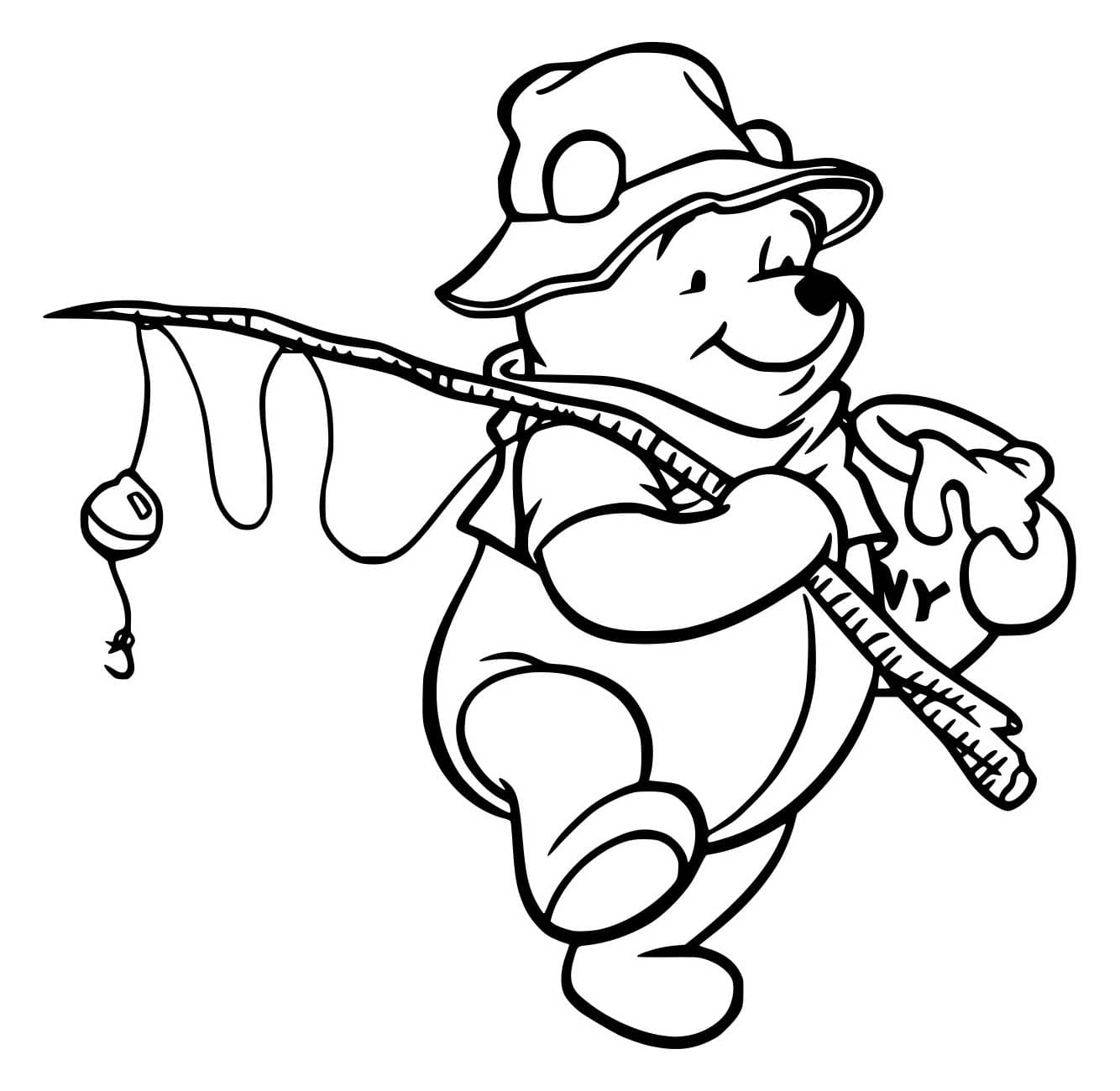 Desenho de Pooh Indo Pescar para Colorir