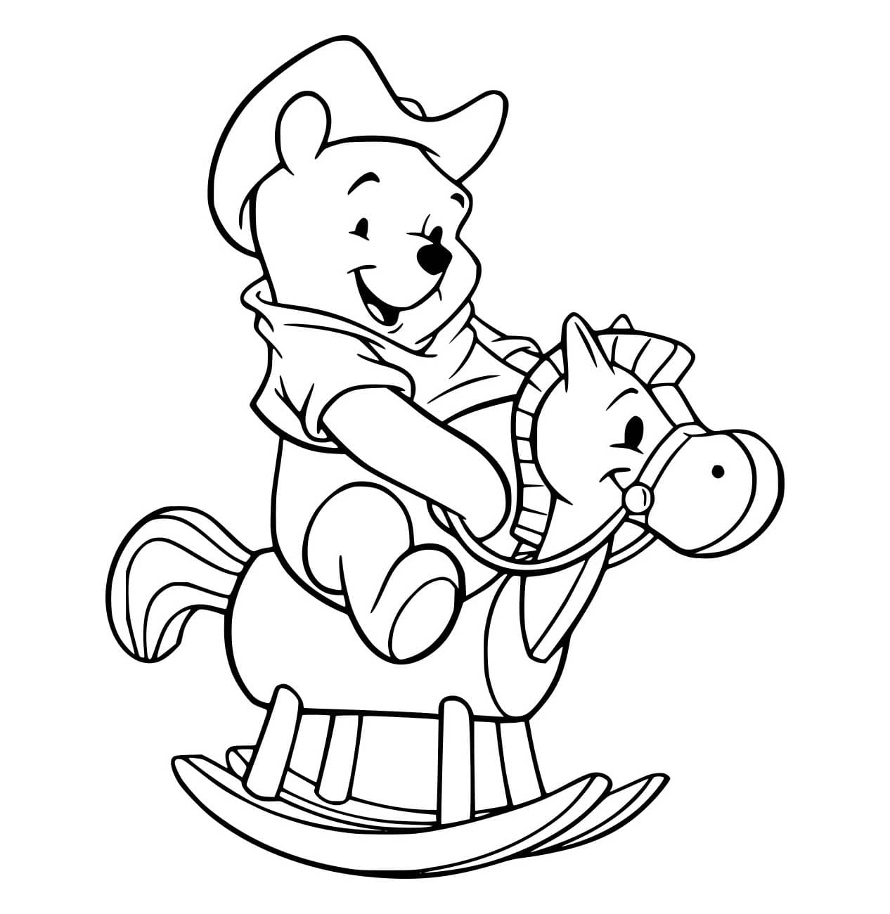 Desenho de Pooh no Cavalinho de Pau para Colorir