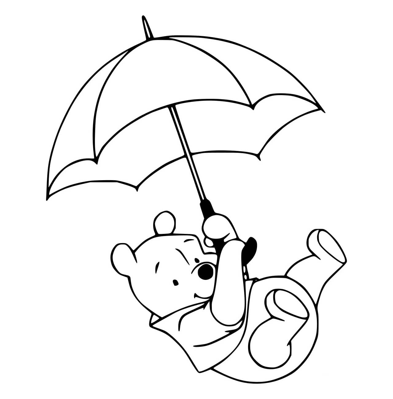 Desenho de Pooh Segurá um Guardá Chuva para Colorir