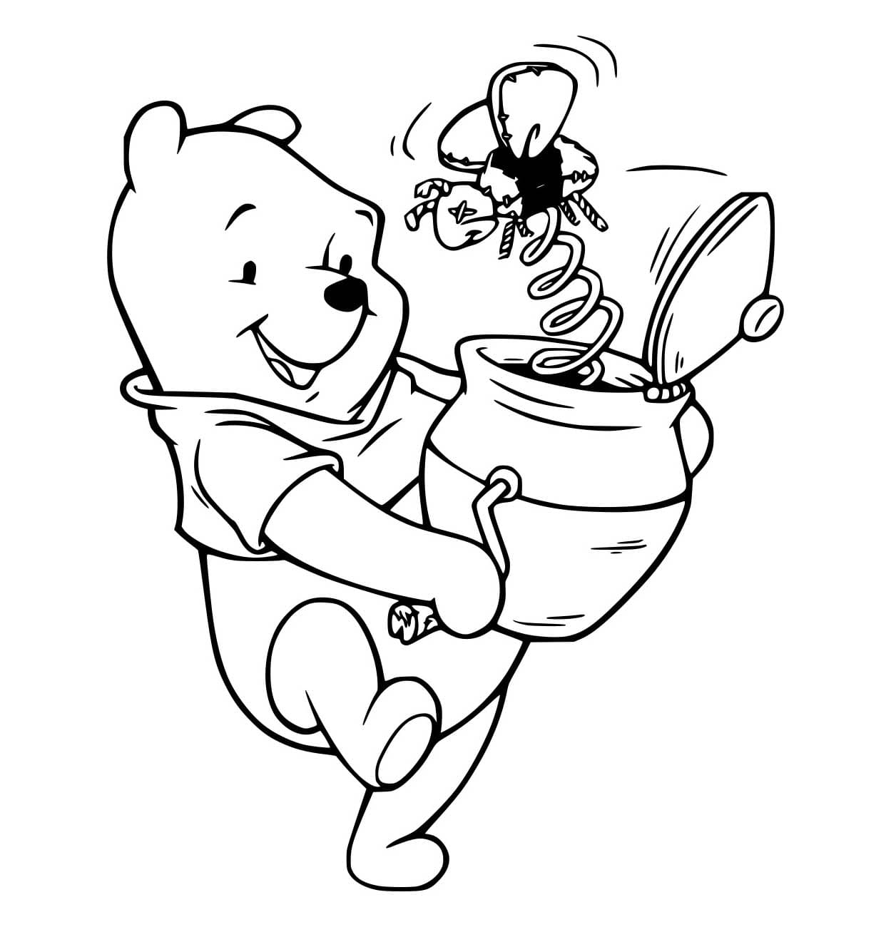 Desenho de Pooh Segurá um Valete para Colorir