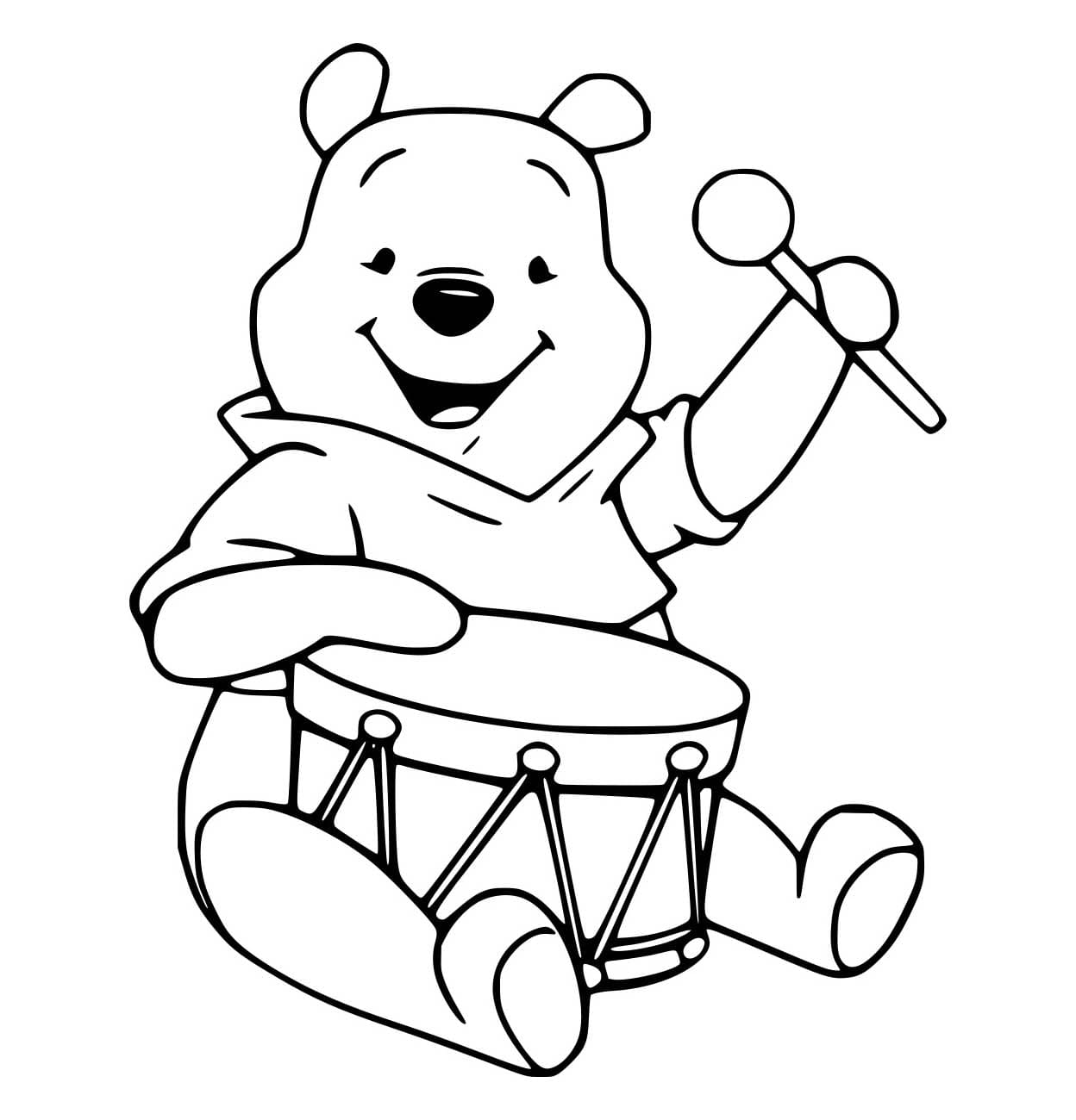 Desenho de Pooh Tocando Tambor para Colorir