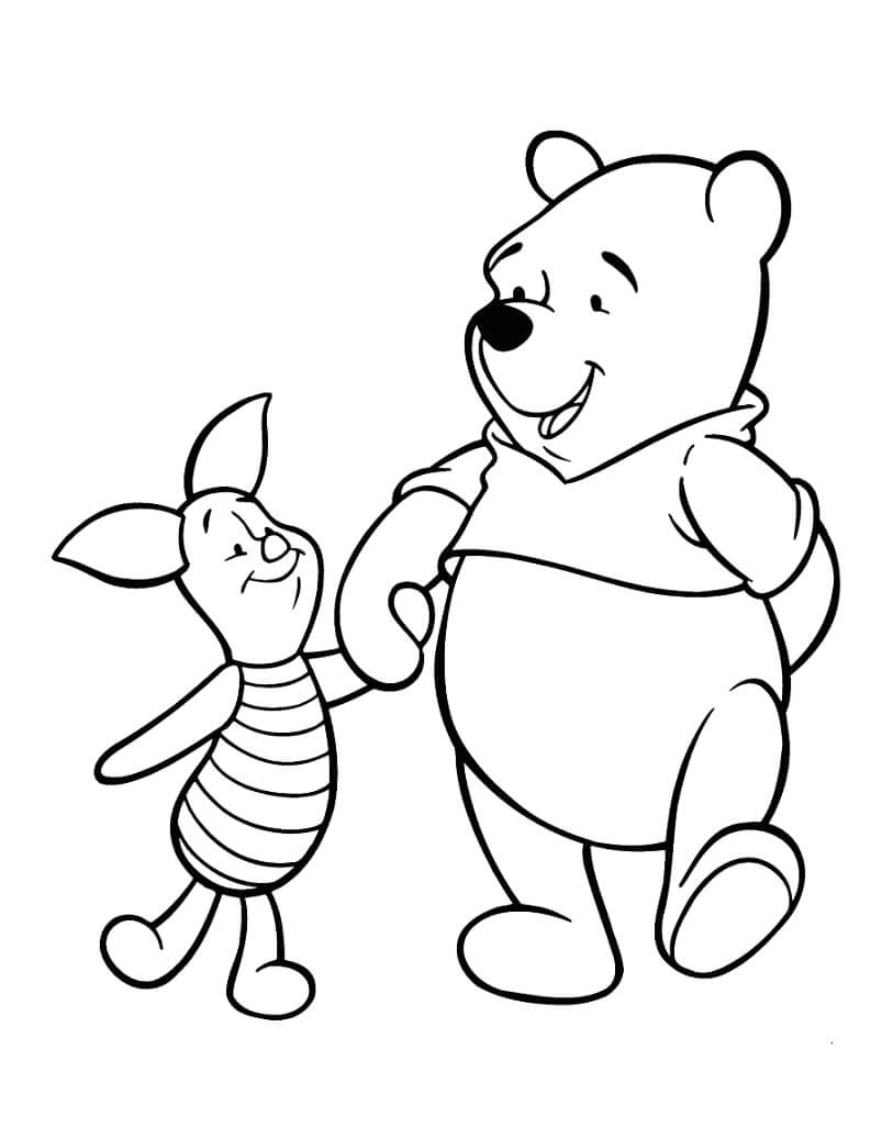 Desenho de Leitão e Ursinho Pooh Andando para Colorir