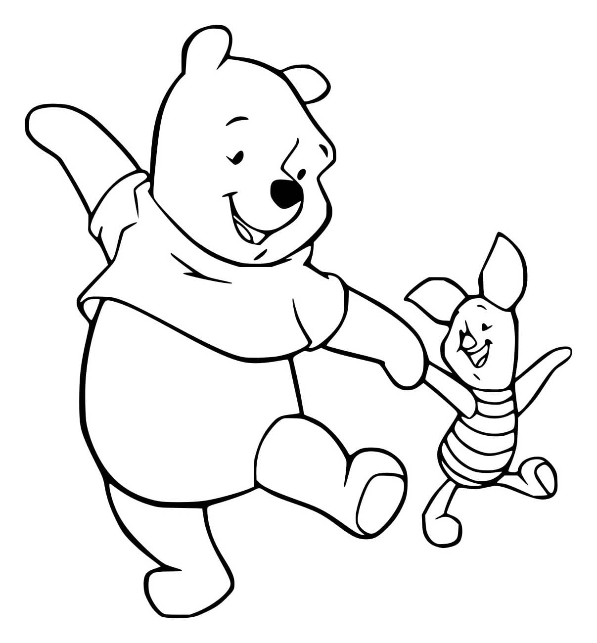 Desenho de Pooh Dançando com o Leitão para Colorir