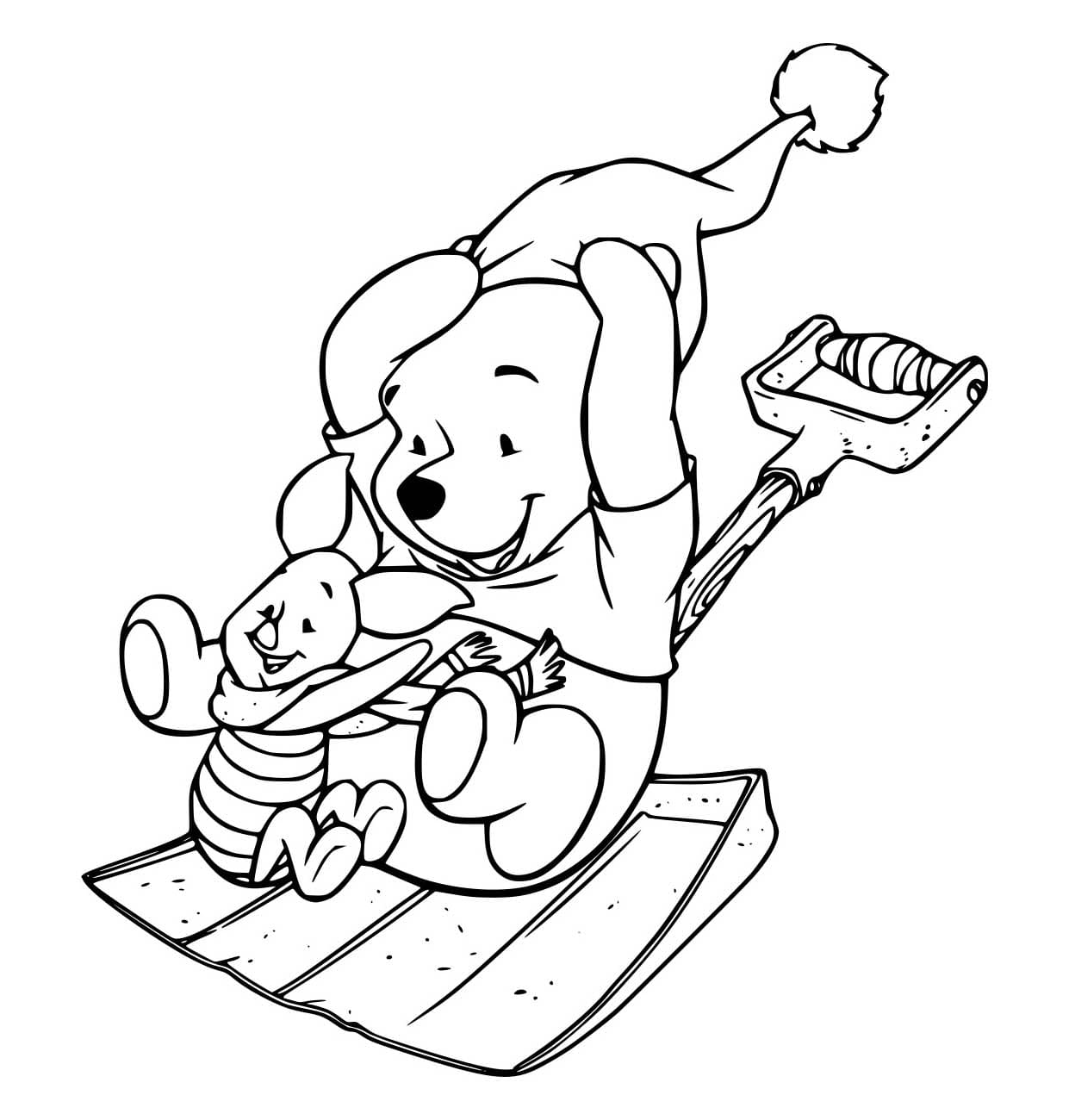 Desenho de Pooh e Leitão Patinando para Colorir