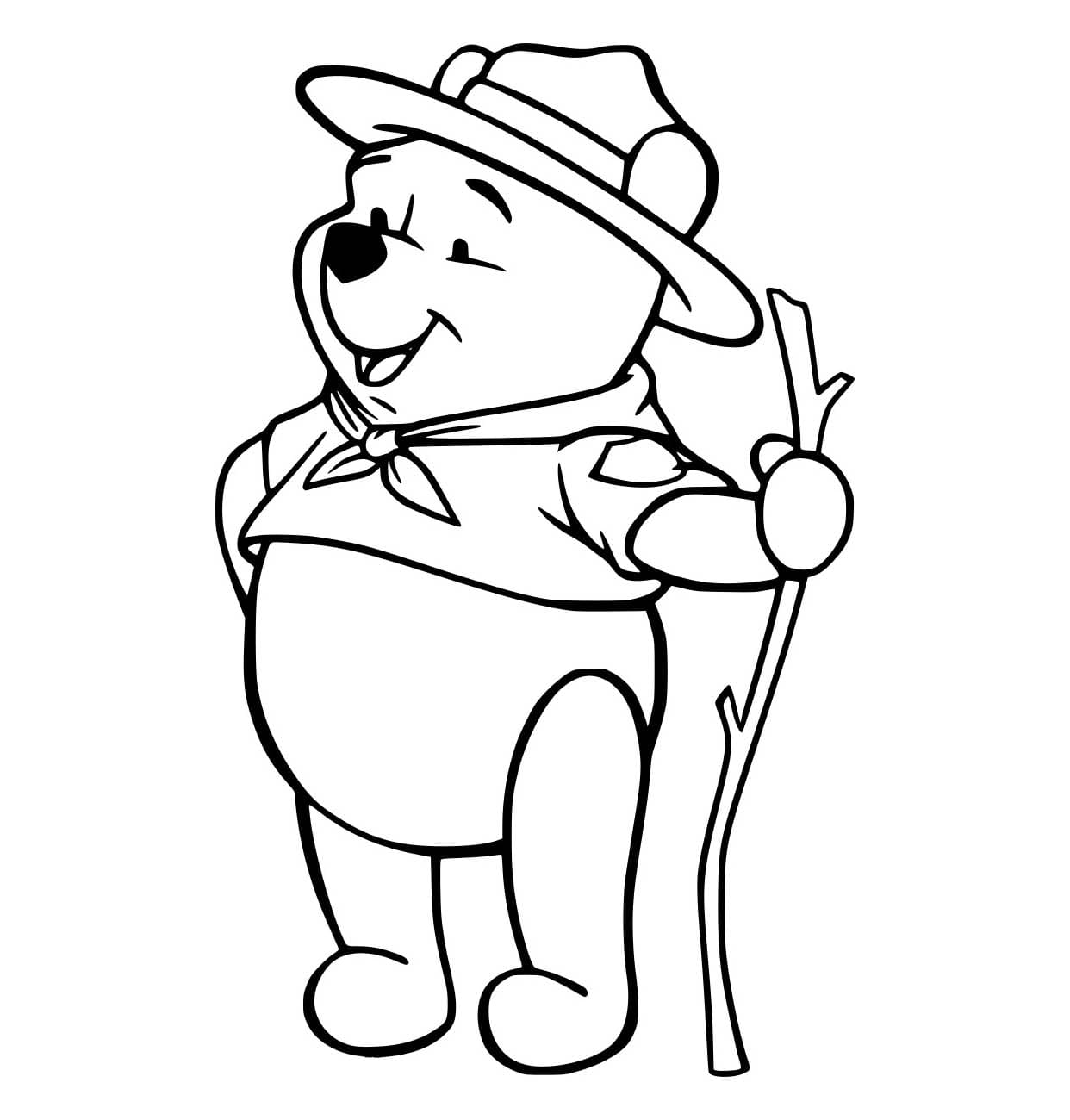 Desenho de Pooh Segurá um Pedaço Pau para Colorir