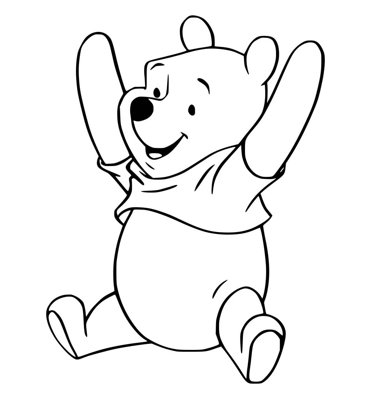 Desenho de Pooh Sentá no Chão para Colorir