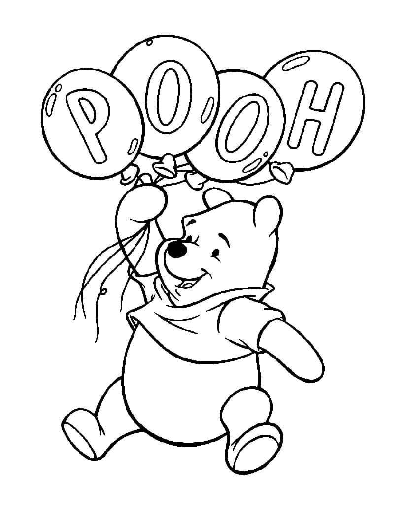 Desenho de Ursinho Pooh em Festa de Aniversário para Colorir