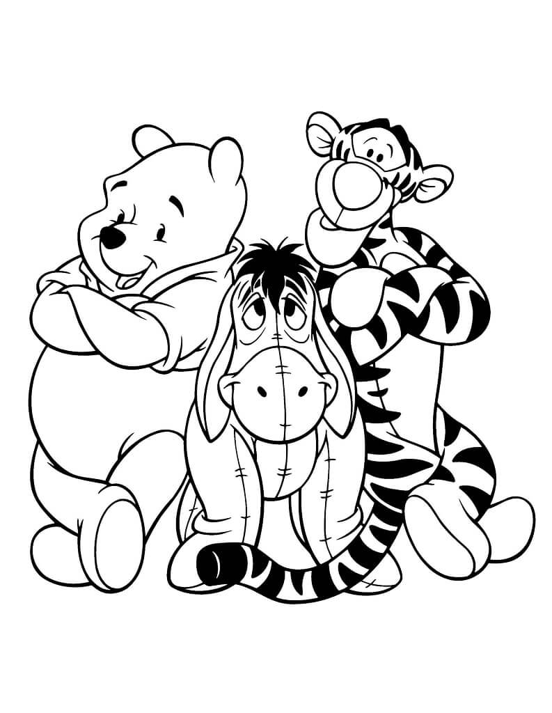 Desenho de Ursinho Pooh Lo e Tigrao para Colorir
