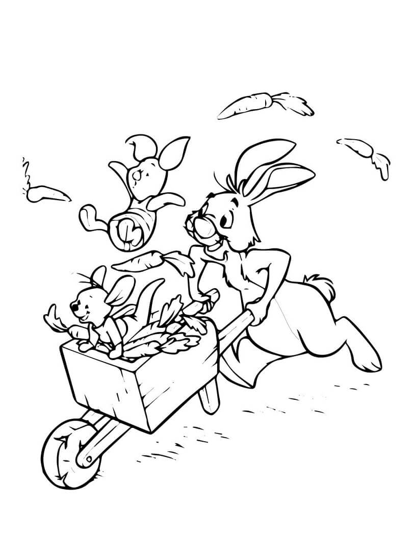 Desenho do Coelho Brincando com Seus Amigos de Ursinho Pooh para Pintar