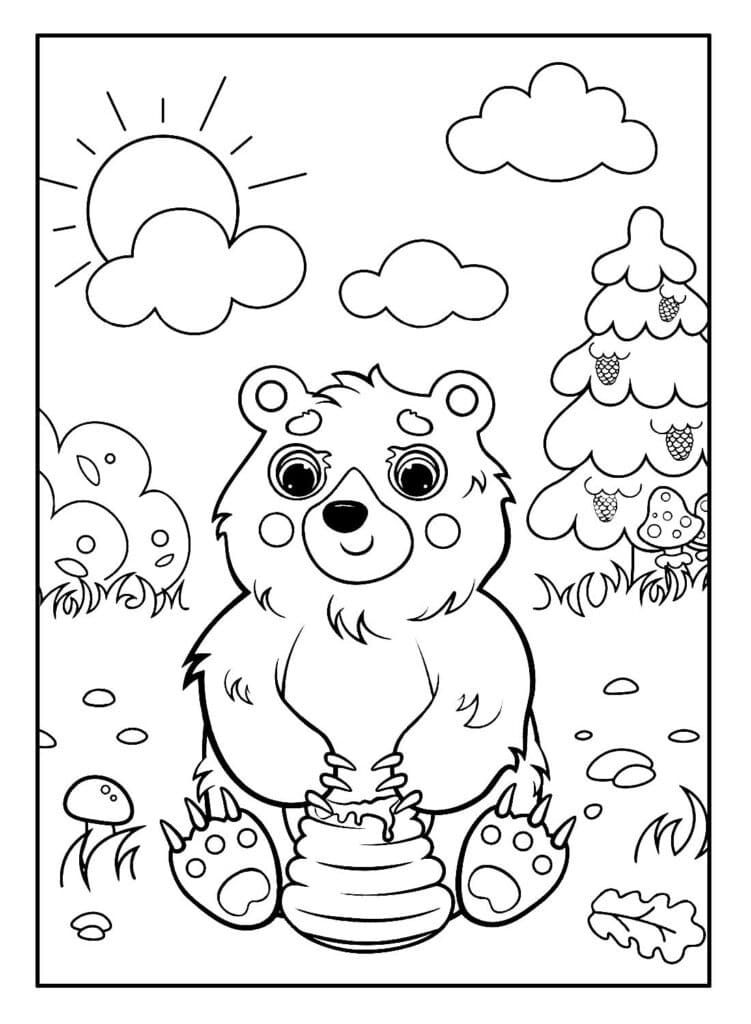 Desenho de Feliz Urso e Mel para Colorir