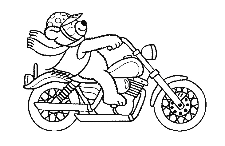 Desenho de Urso Passeando de Moto para Colorir
