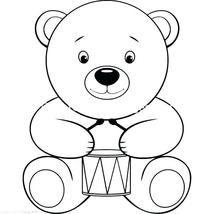 Desenho de Urso Tocando Bateria para Colorir