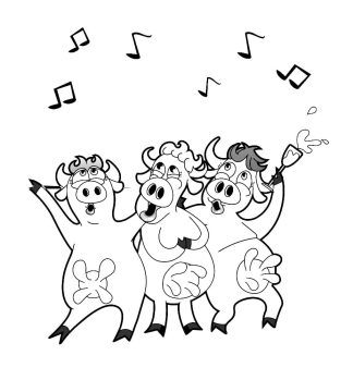 Desenho de Vacas Engracadas estão Cantando para Colorir