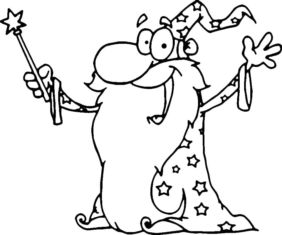 Desenho de Feiticeiro com Varinha Mágica para Colorir