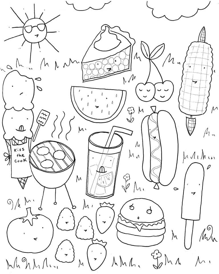 Desenho de Alimentos de Verão para Colorir