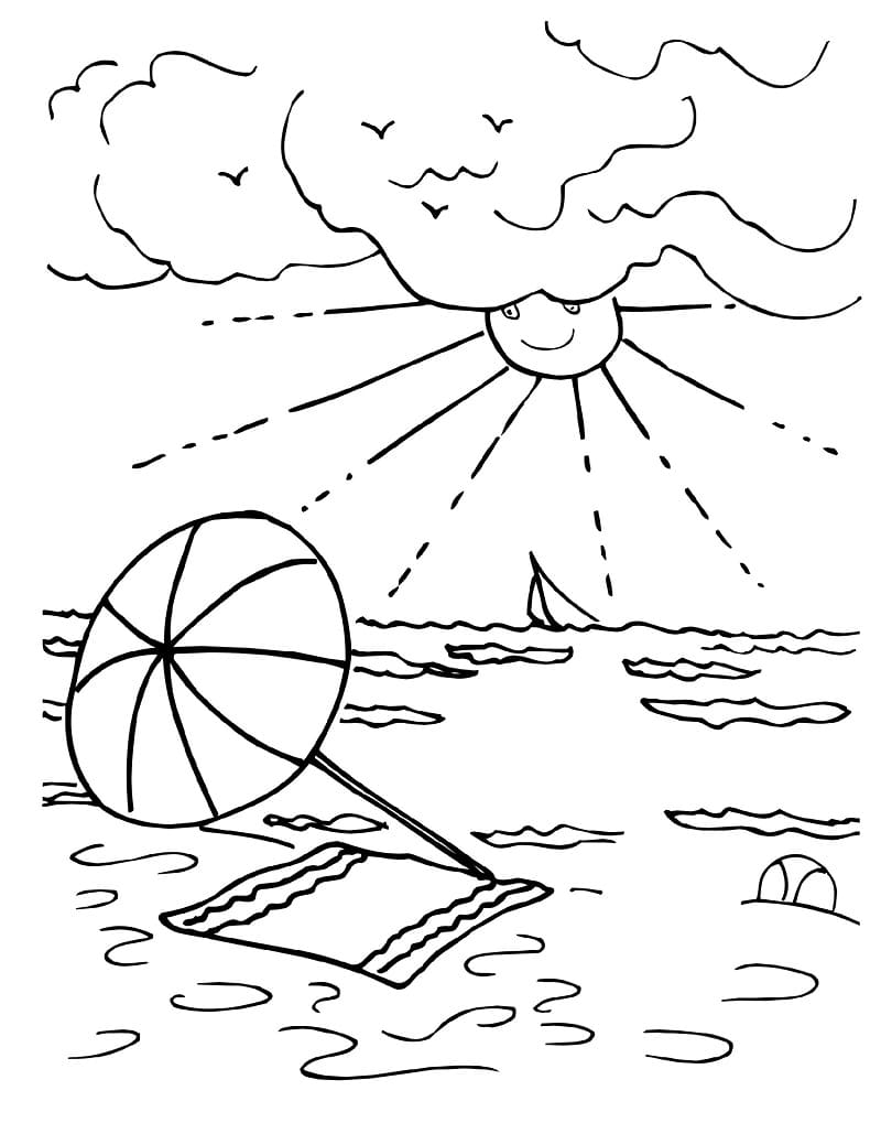 Desenho de Cena de Praia de Verão para Colorir