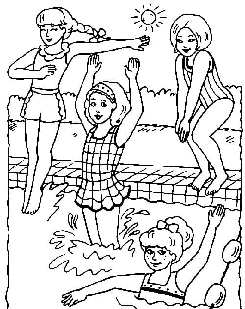 Desenho de Festa na Piscina de Verão para Colorir