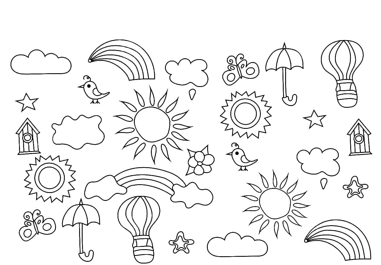 Desenho de Ícones de Verão para Colorir