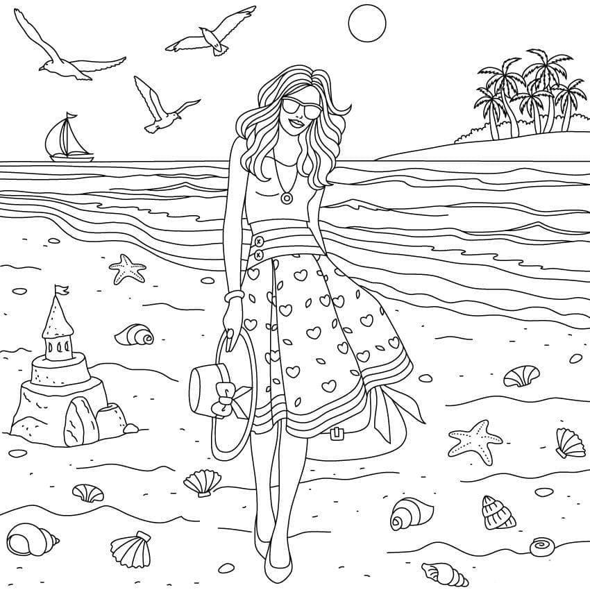 Desenho de Linda Garota no Verão para Colorir