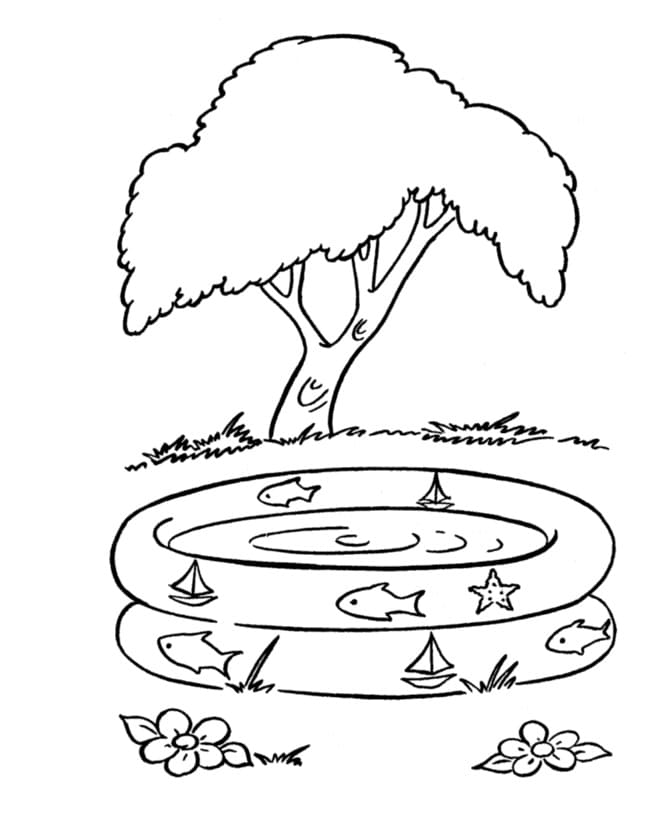 Desenho de Piscina Infantil no Verão para Colorir