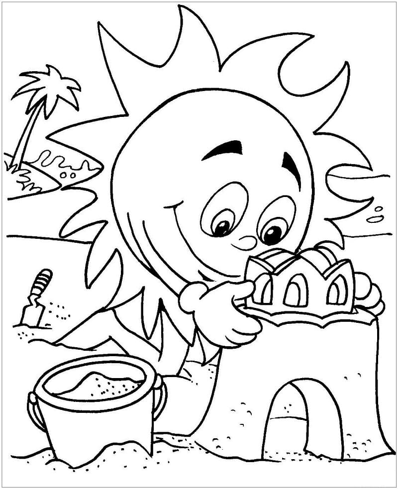 Desenho de Sol de Verão Animado para Colorir