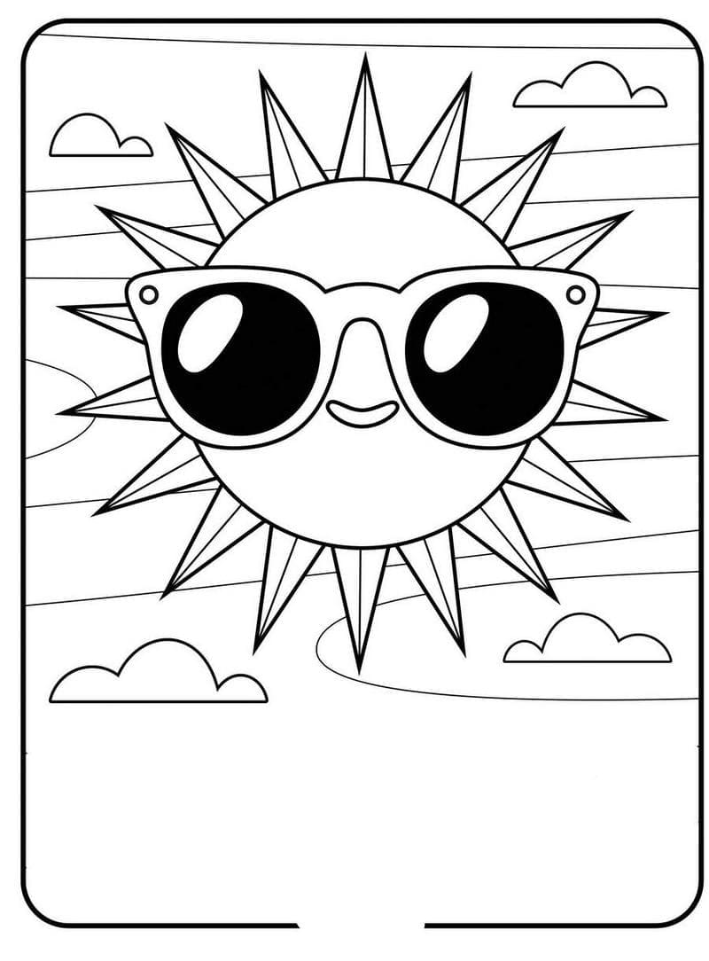 Desenho de Sol de Verão Fofo para Colorir