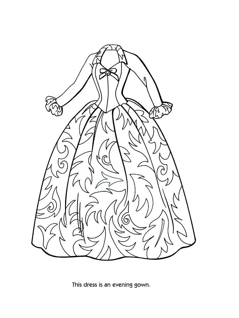 Baixar Desenho de Vestido com Lindos Detalhes para Pintar com Canetinha